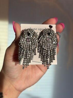 kate spade New Dazzling Silver Rhinestone Fringe Chandelier Earrings